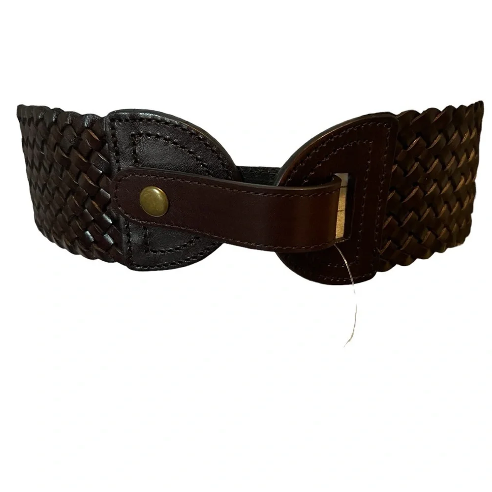 LOFT New Wide Woven Stretch Belt in Dark Brown Size Extra Small/Small​​​​